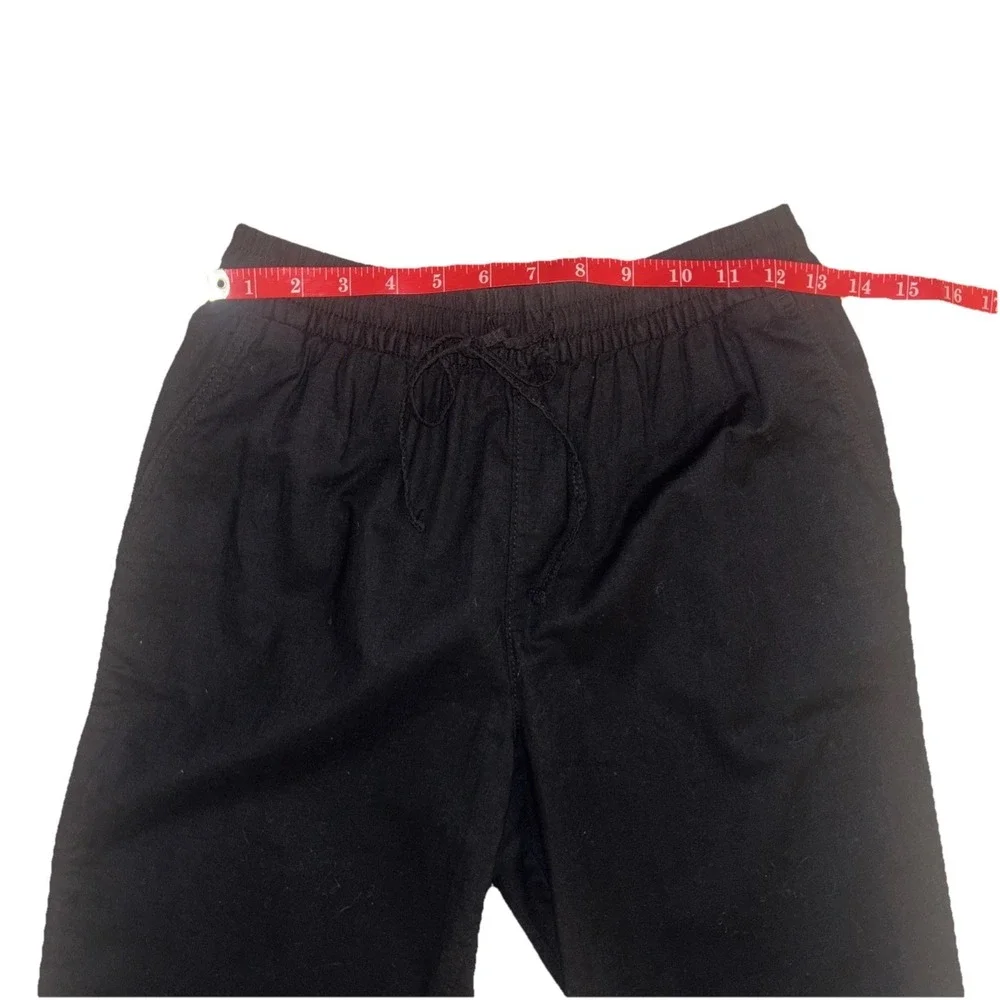 H&M Women's Sz Xs Linen Pants Black Pockets Stretchy Waist Cotton Beachy Natural